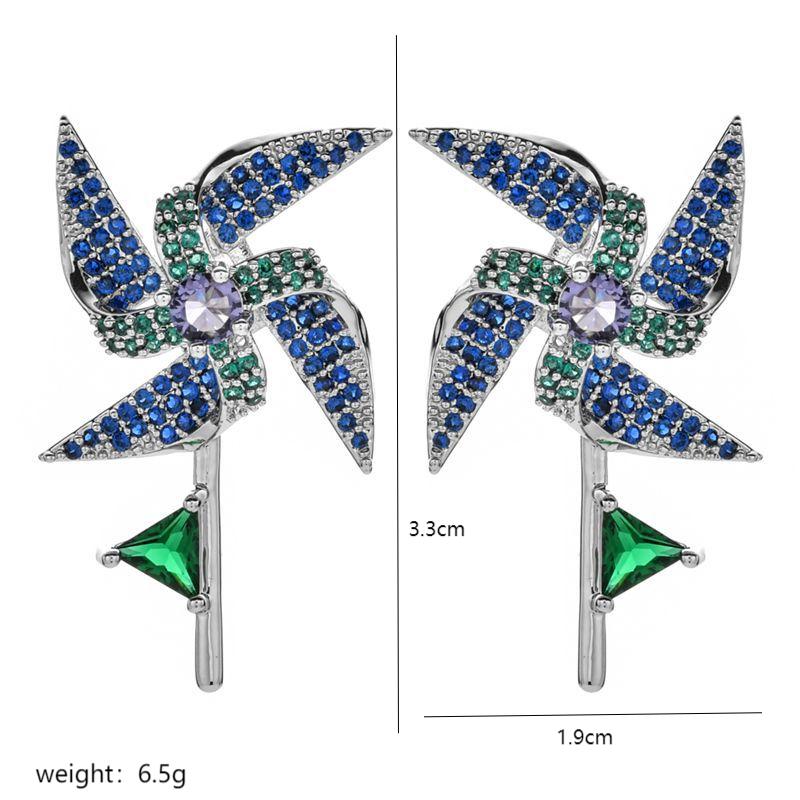 1 Pair Classical Tropical Windmill Polishing Plating Inlay Copper Zircon 18K Gold Plated Ear Studs