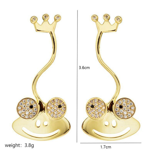 1 Pair Cute Crown Frog Plating Inlay Copper Zircon 18k Gold Plated Drop Earrings