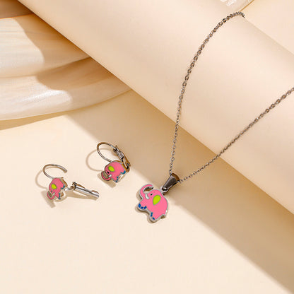 Cute Retro Modern Style Animal Stainless Steel Earrings Necklace