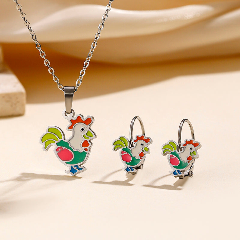 Cute Retro Modern Style Animal Stainless Steel Earrings Necklace