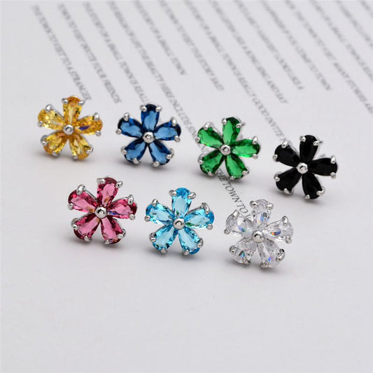 1 Pair Simple Style Flower Plating Inlay Copper Zircon White Gold Plated Ear Studs