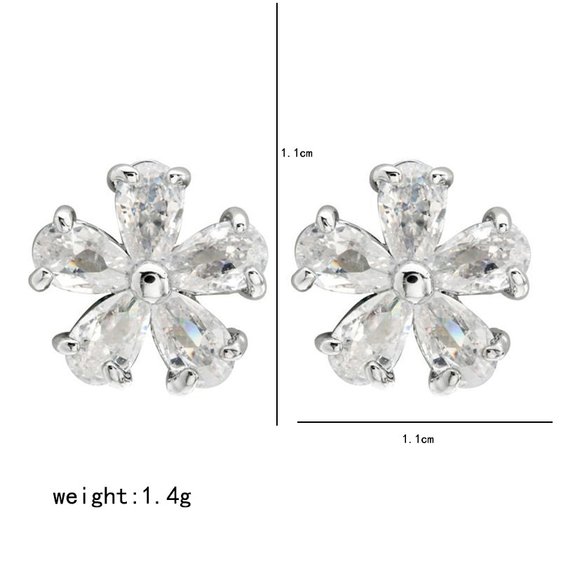 1 Pair Simple Style Flower Plating Inlay Copper Zircon White Gold Plated Ear Studs