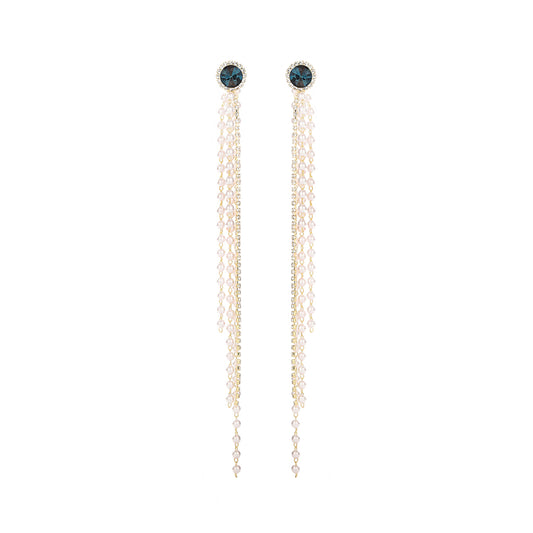 1 Pair Simple Style Round Tassel Pearl Inlay Copper Zircon Drop Earrings