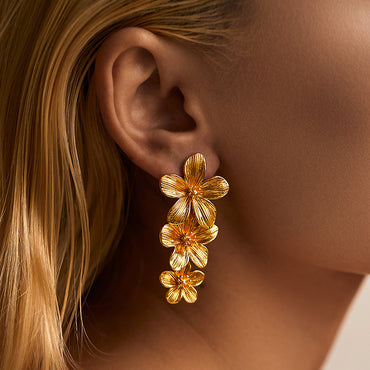 1 Pair Romantic Flower Plating Copper Gold Plated Drop Earrings