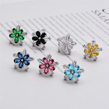 1 Pair Simple Style Classic Style Flower Plating Inlay Copper Zircon White Gold Plated Ear Studs