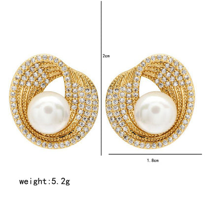 1 Pair Simple Style Classic Style Solid Color Plating Inlay Copper Pearl Zircon 18k Gold Plated White Gold Plated Ear Studs