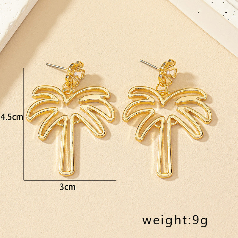 1 Pair Beach Coconut Tree Plating Inlay Alloy Artificial Pearls Gold Plated Drop Earrings