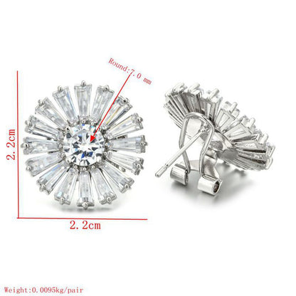 1 Pair Sweet Shiny Flower Plating Inlay Copper Zircon White Gold Plated Ear Cuffs Ear Studs