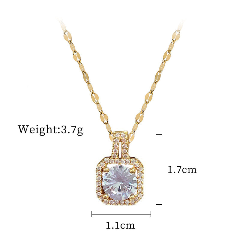 Simple Style Square Stainless Steel Titanium Steel Plating Inlay Zircon 18k Gold Plated Pendant Necklace