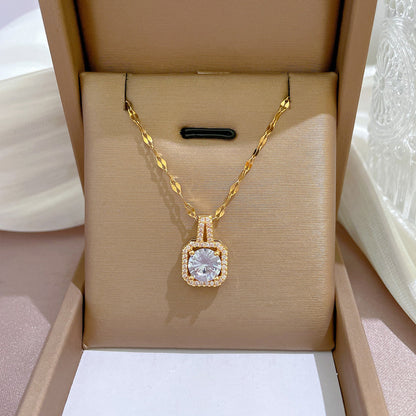 Simple Style Square Stainless Steel Titanium Steel Plating Inlay Zircon 18k Gold Plated Pendant Necklace