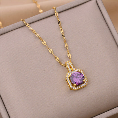 Simple Style Square Stainless Steel Titanium Steel Plating Inlay Zircon 18k Gold Plated Pendant Necklace