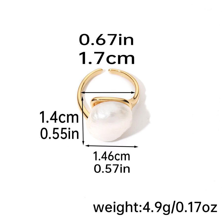 Elegant Original Design Korean Style Round Copper Inlay Freshwater Pearl 18k Gold Plated Open Rings