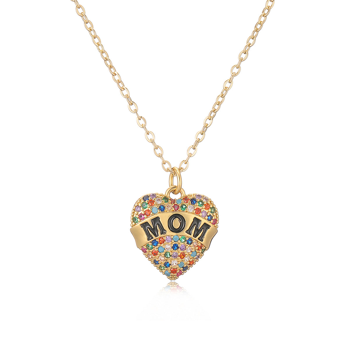 Simple Style Commute Heart Shape Copper Enamel Plating Inlay Zircon 18k Gold Plated Pendant Necklace