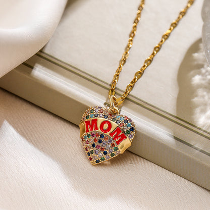 Simple Style Commute Heart Shape Copper Enamel Plating Inlay Zircon 18k Gold Plated Pendant Necklace