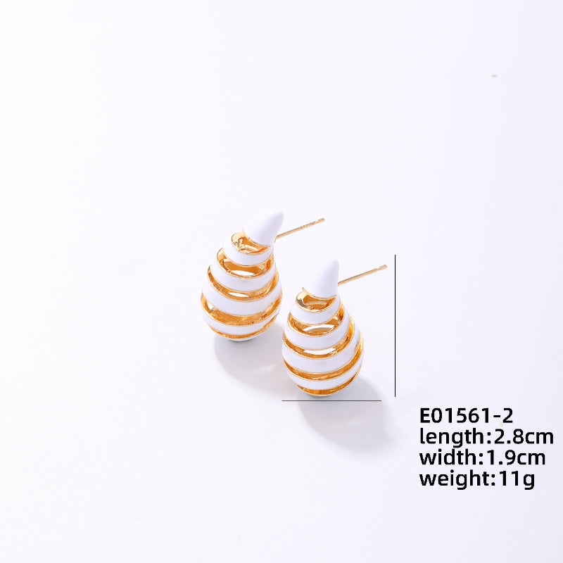 1 Pair Ig Style Retro Geometric Enamel Plating Copper Gold Plated Ear Studs