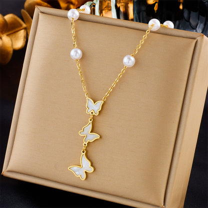 Korean Style Butterfly Titanium Steel Plating 18k Gold Plated Necklace