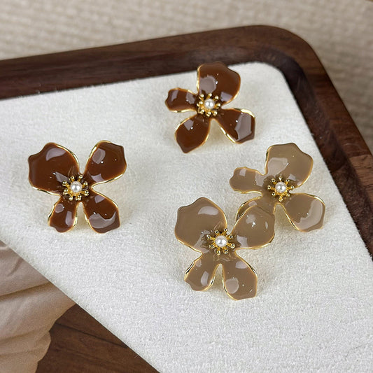 1 Pair Lady Flower Plating Alloy Gold Plated Ear Studs