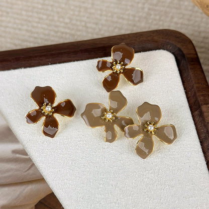 1 Pair Lady Flower Plating Alloy Gold Plated Ear Studs