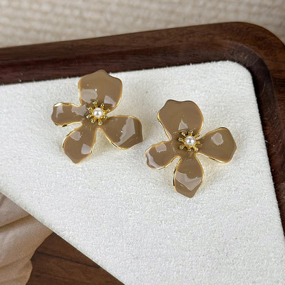 1 Pair Lady Flower Plating Alloy Gold Plated Ear Studs