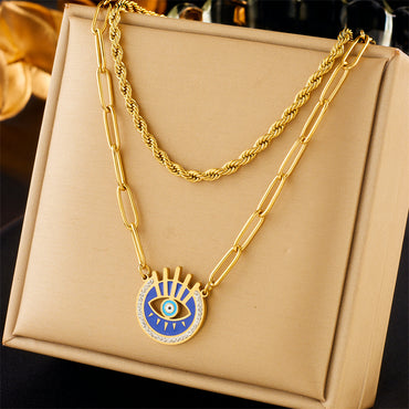 Korean Style Eye Titanium Steel Plating 18k Gold Plated Necklace