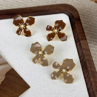 1 Pair Lady Flower Plating Alloy Gold Plated Ear Studs