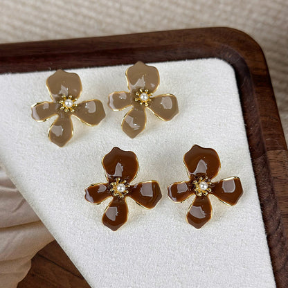 1 Pair Lady Flower Plating Alloy Gold Plated Ear Studs