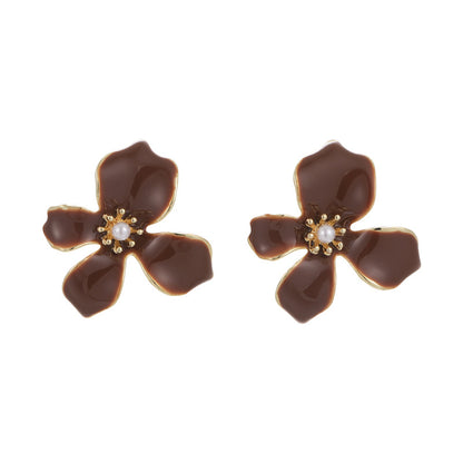 1 Pair Lady Flower Plating Alloy Gold Plated Ear Studs