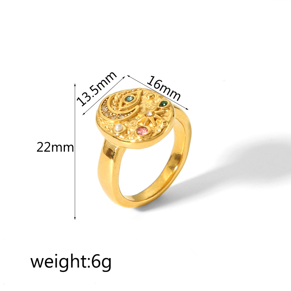 Simple Style Star Moon Eye Stainless Steel Polishing Plating Inlay Natural Stone Zircon 18k Gold Plated Rings