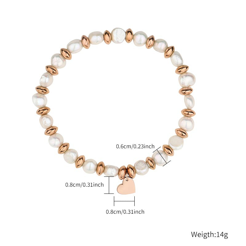 Casual Simple Style Heart Shape Stainless Steel Titanium Steel Beaded Rose Gold Plated Bracelets