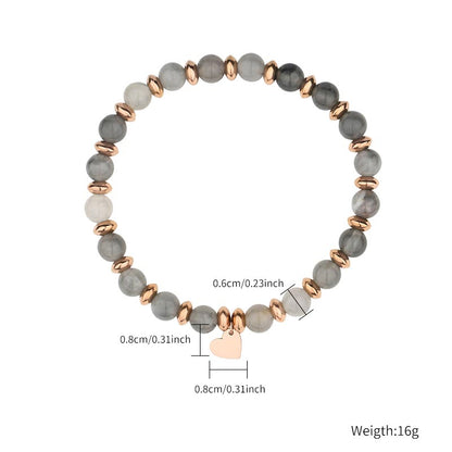 Casual Simple Style Heart Shape Stainless Steel Titanium Steel Beaded Rose Gold Plated Bracelets