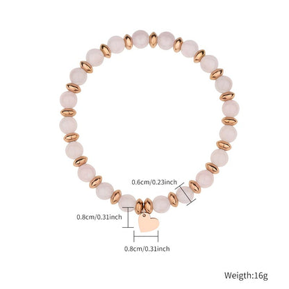 Casual Simple Style Heart Shape Stainless Steel Titanium Steel Beaded Rose Gold Plated Bracelets