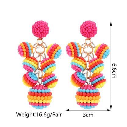 1 Pair Lady Color Block Beaded Spray Paint Tassel Zinc Alloy Drop Earrings