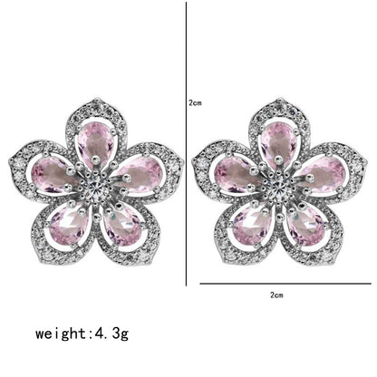 1 Pair Sweet Flower Plating Inlay Copper Zircon White Gold Plated Ear Studs