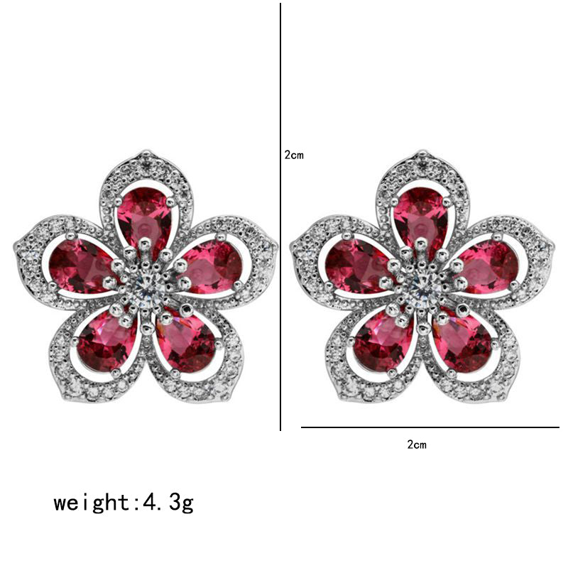 1 Pair Sweet Flower Plating Inlay Copper Zircon White Gold Plated Ear Studs