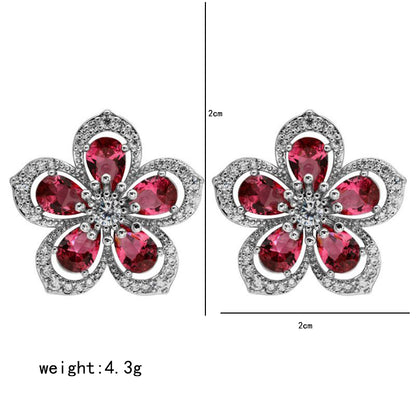 1 Pair Sweet Flower Plating Inlay Copper Zircon White Gold Plated Ear Studs