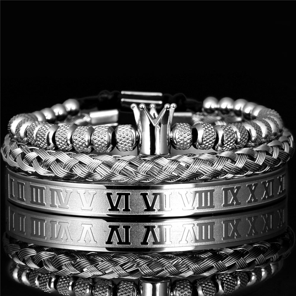 Classic Style Geometric Crown Roman Numeral Stainless Steel Titanium Steel Steel Braid 18K Gold Plated Unisex Bangle