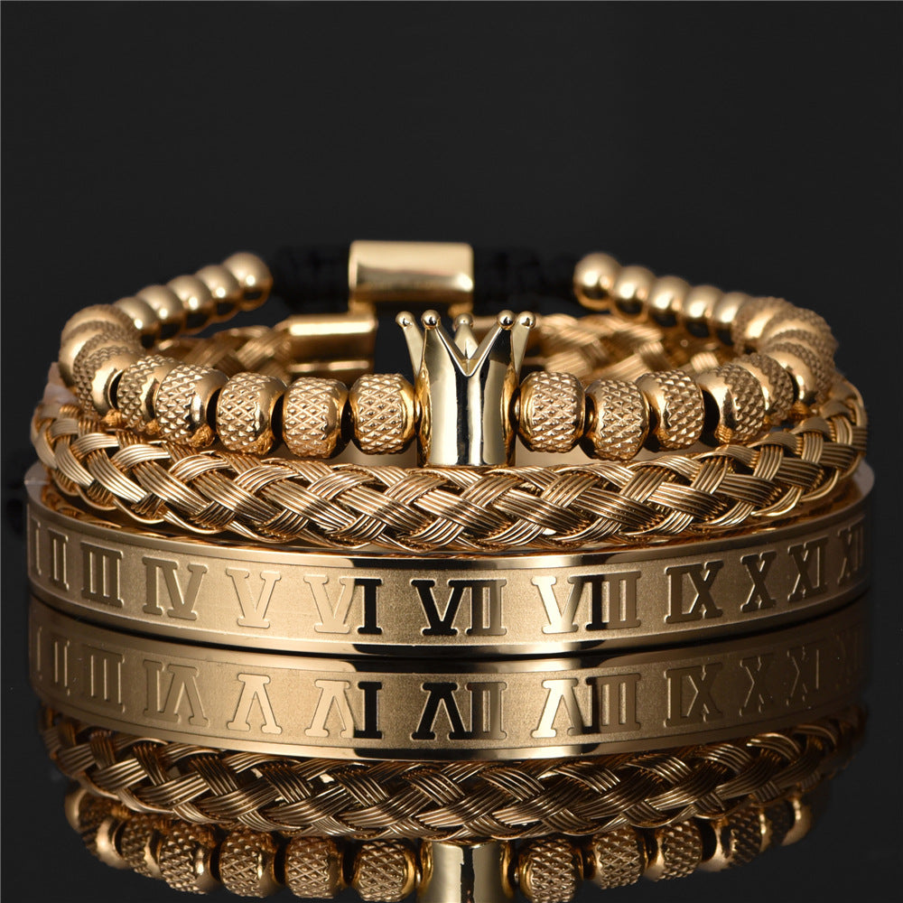 Classic Style Geometric Crown Roman Numeral Stainless Steel Titanium Steel Steel Braid 18K Gold Plated Unisex Bangle