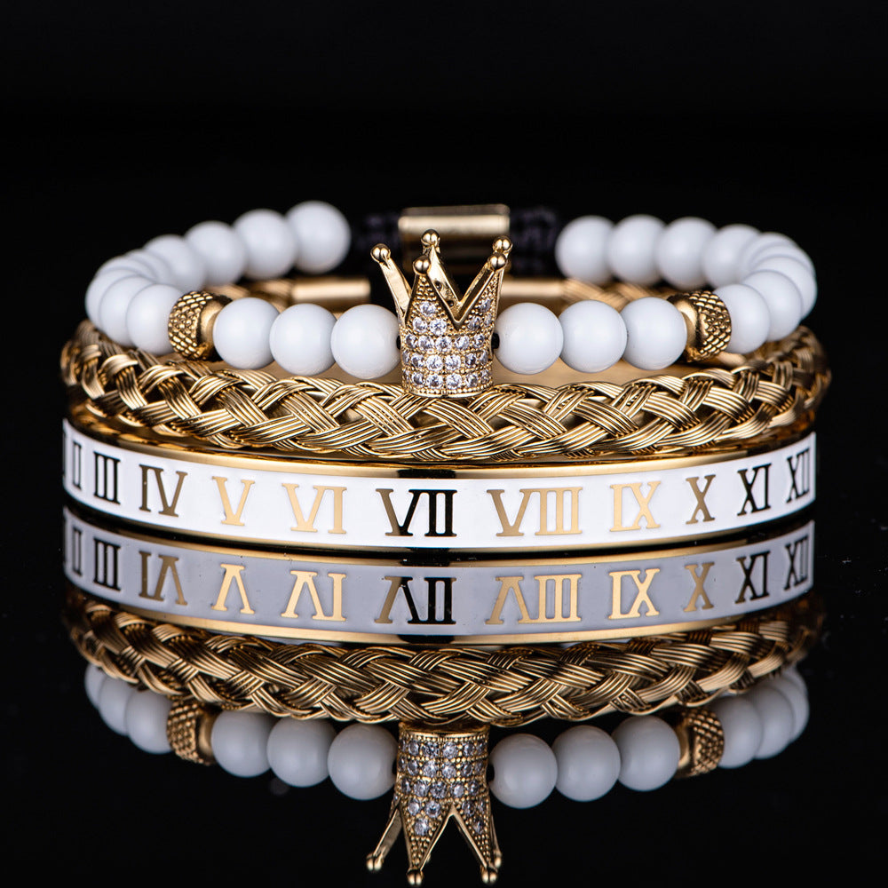 Original Design Crown Stainless Steel Enamel Inlay Artificial Diamond Bracelets