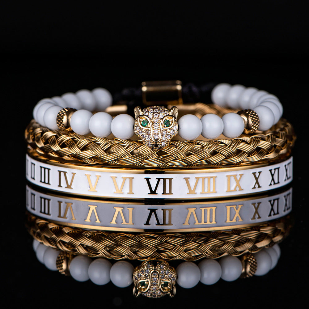 Original Design Crown Stainless Steel Enamel Inlay Artificial Diamond Bracelets