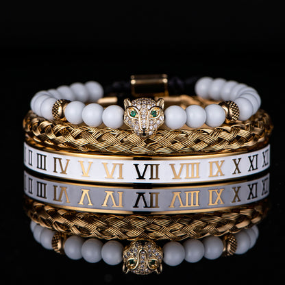 Original Design Crown Stainless Steel Enamel Inlay Artificial Diamond Bracelets