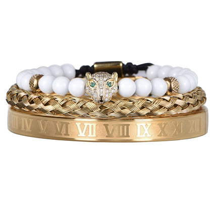 Original Design Crown Stainless Steel Enamel Inlay Artificial Diamond Bracelets