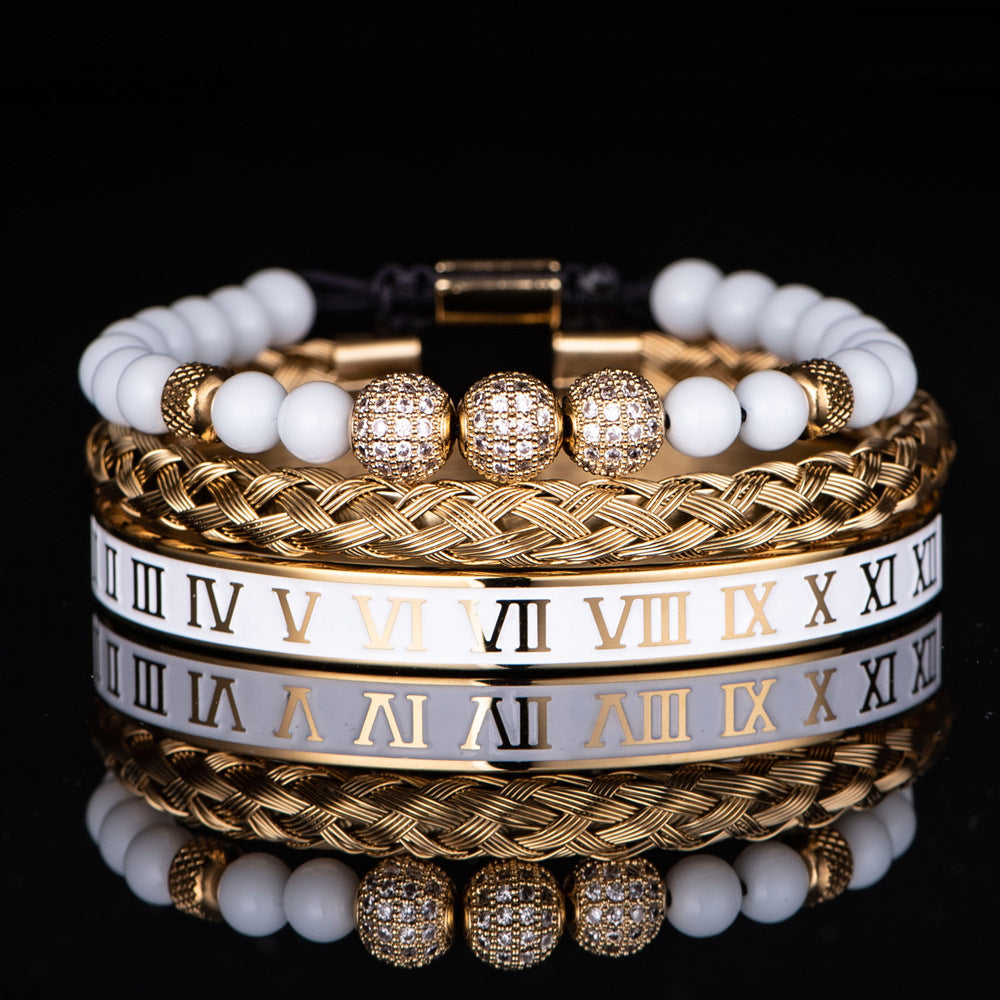 Original Design Crown Stainless Steel Enamel Inlay Artificial Diamond Bracelets