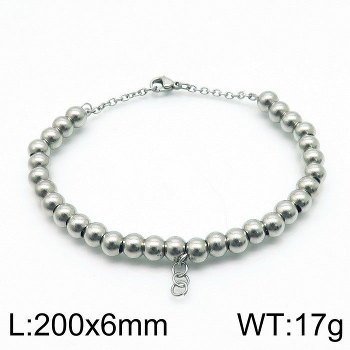 Classic Style Solid Color Stainless Steel Beaded Plating Bracelets