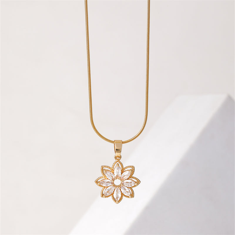 Ig Style Simple Style Snowflake Stainless Steel Copper Plating Inlay Zircon Gold Plated Pendant Necklace