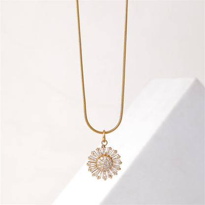 Ig Style Simple Style Snowflake Stainless Steel Copper Plating Inlay Zircon Gold Plated Pendant Necklace