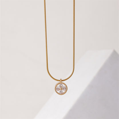 Ig Style Simple Style Snowflake Stainless Steel Copper Plating Inlay Zircon Gold Plated Pendant Necklace