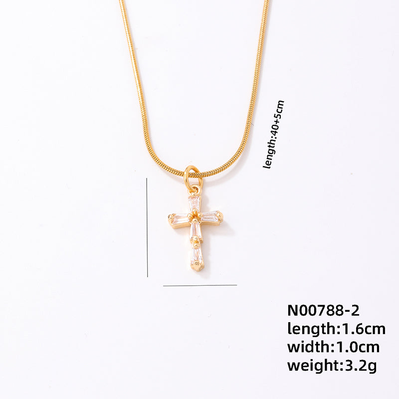 Ig Style Simple Style Cross Stainless Steel Copper Plating Inlay Zircon Gold Plated Necklace