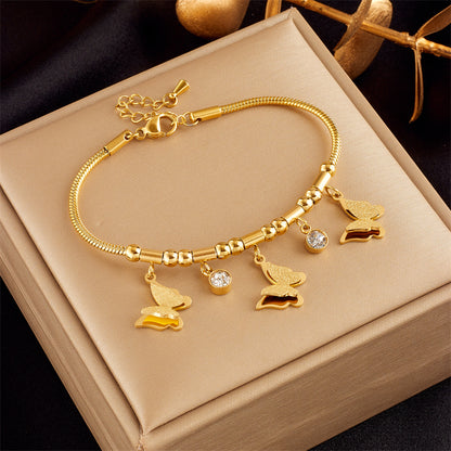 Korean Style Butterfly Titanium Steel Plating 18k Gold Plated Bracelets