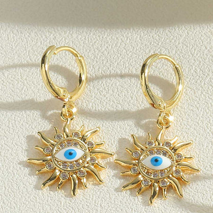 1 Pair Vintage Style Simple Style Sun Plating Inlay Copper Zircon 14k Gold Plated Drop Earrings