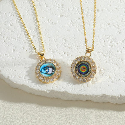 Vintage Style Simple Style Devil's Eye Copper Plating Inlay Zircon 14k Gold Plated Pendant Necklace